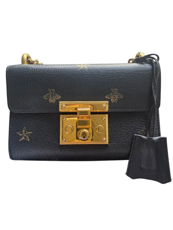 Gucci Handbags - Authentic Gucci Padlock Bee & Star Shoulder Bag – Black Leather with Gold Hardwa